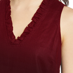 Ruffle V-Neck Linen A-Line Dress