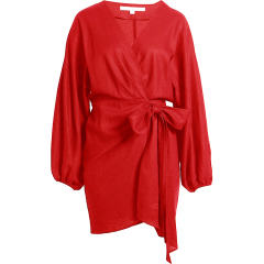 Long Sleeve Linen Blend Wrap Dress