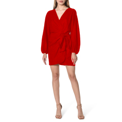 Long Sleeve Linen Blend Wrap Dress