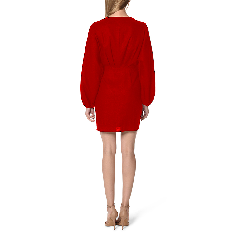 Long Sleeve Linen Blend Wrap Dress