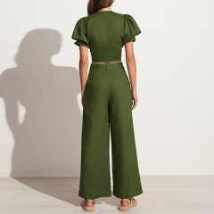 Linen Front-Tie Crop Top Pants