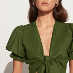 Linen Front-Tie Crop Top Pants