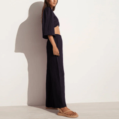 Linen Front-Tie Crop Top Pants