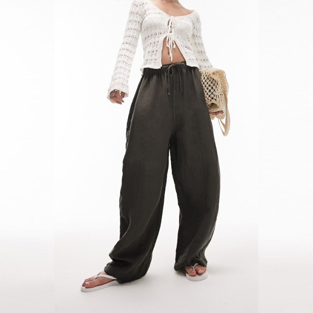 Leg Pull-On Linen Blend Pants