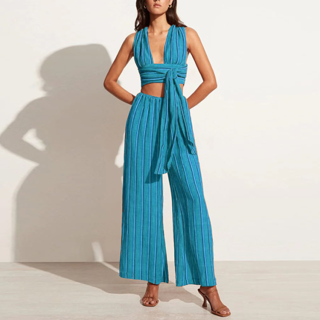 Stripe Wide Leg Linen Blend Pants