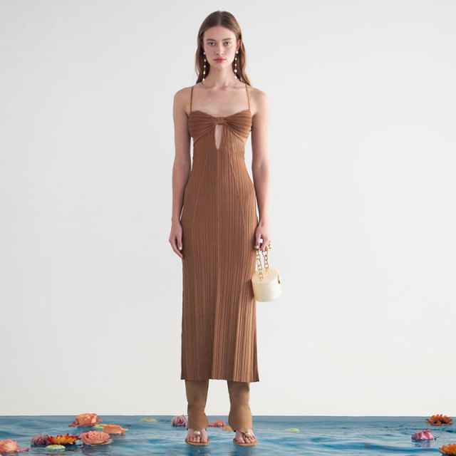 Sweetheart Neck Linen Blend Dress