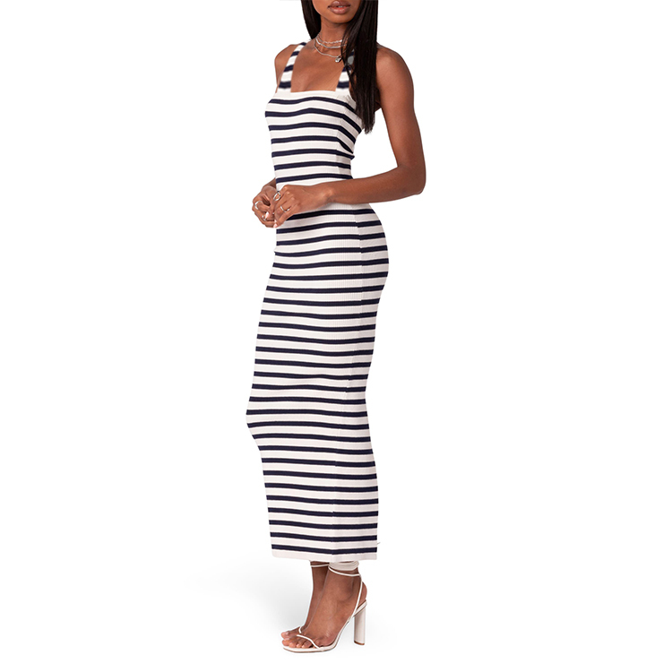 Stripe Strapless Rib Sweater Dress