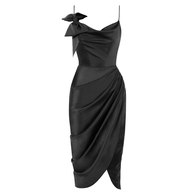 Bow Shoulder V-Neck Gown
