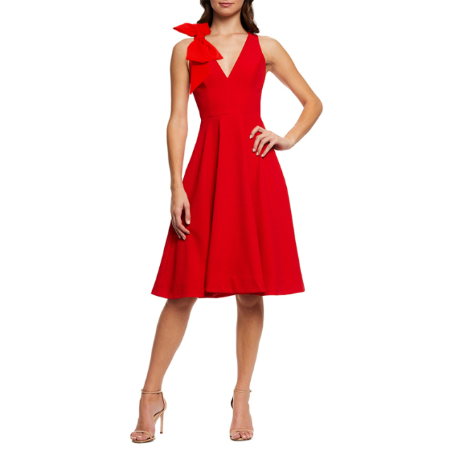 Bow Shoulder V-Neck Gown