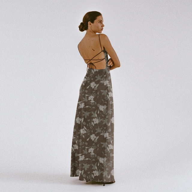 The Brown Floral Slit Maxi Dress