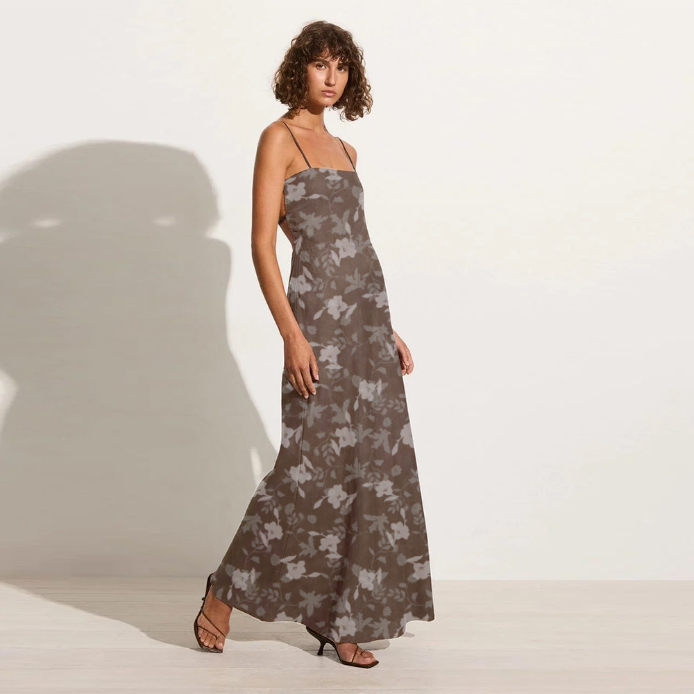 The Brown Floral Slit Maxi Dress