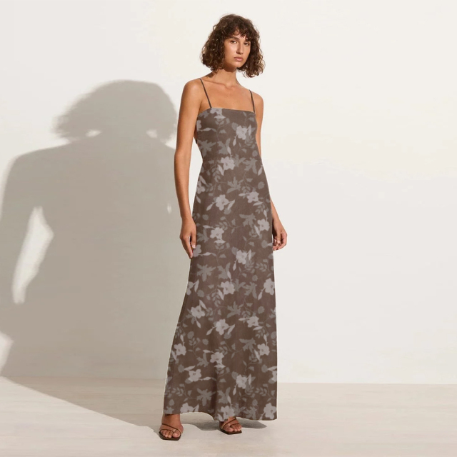 The Brown Floral Slit Maxi Dress