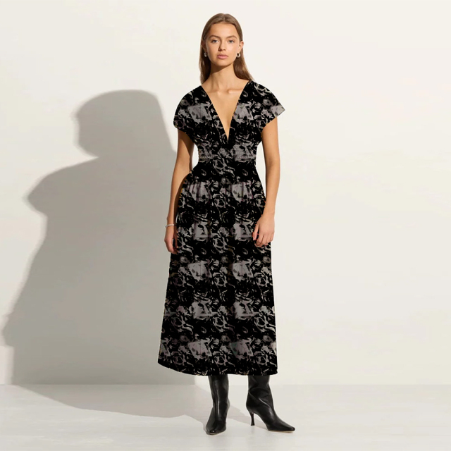 Flutter Sleeve Smock Waist Midi Dress