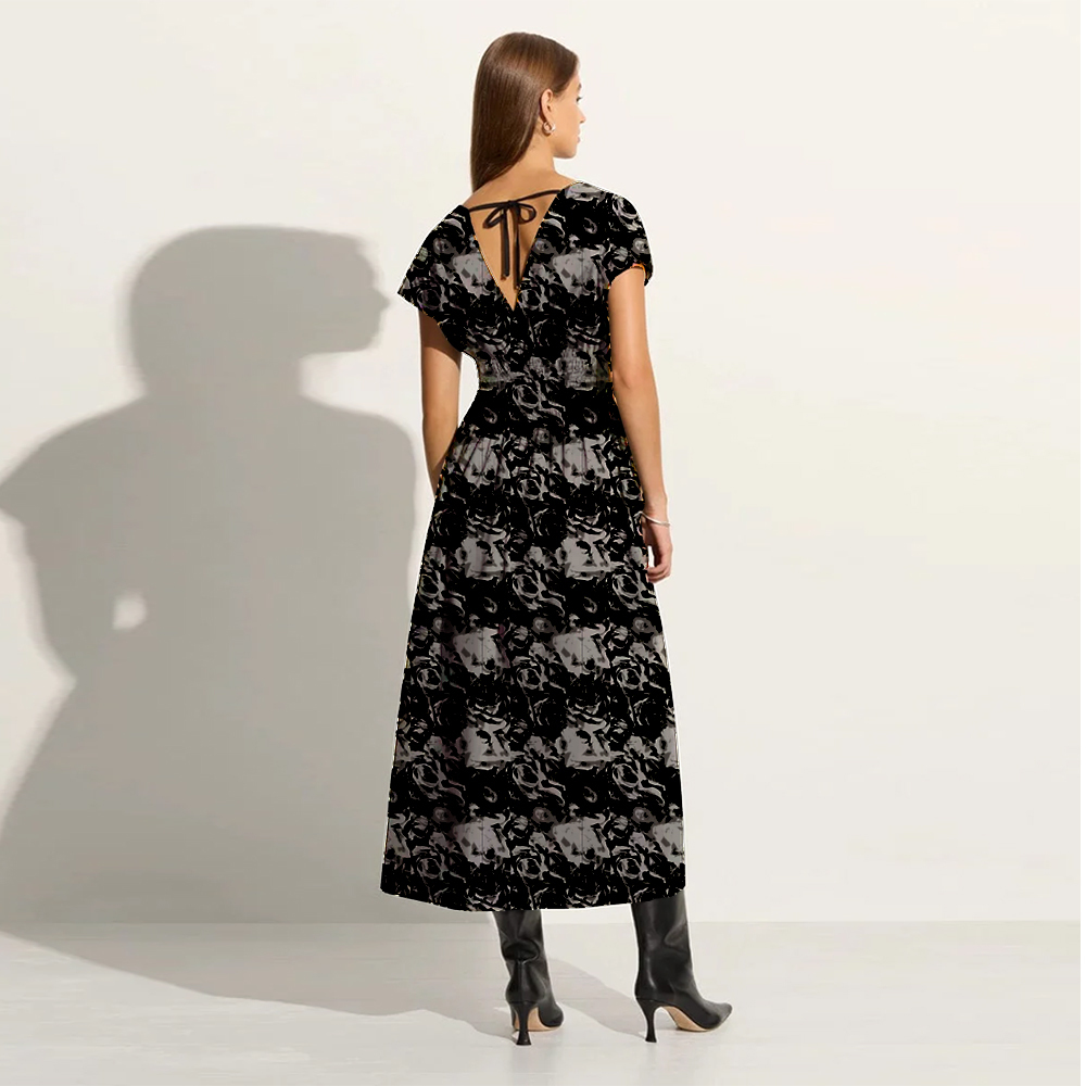 Flutter Sleeve Smock Waist Midi Dress