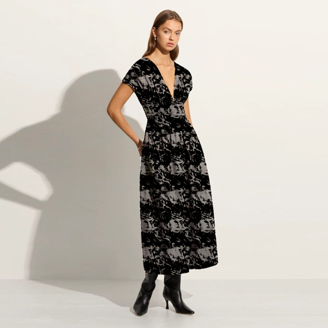 Flutter Sleeve Smock Waist Midi Dress