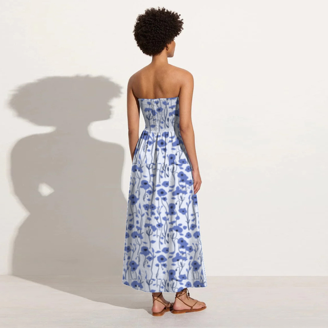 Blue floral holiday midi skirt