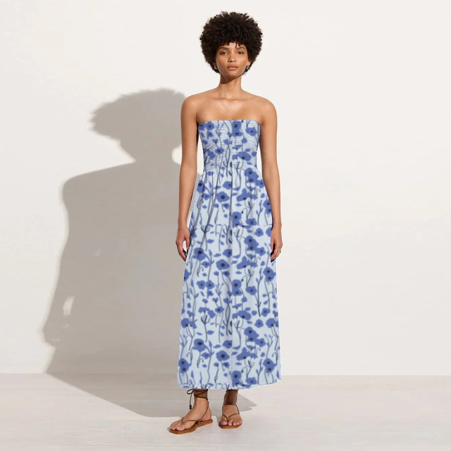 Blue floral holiday midi skirt