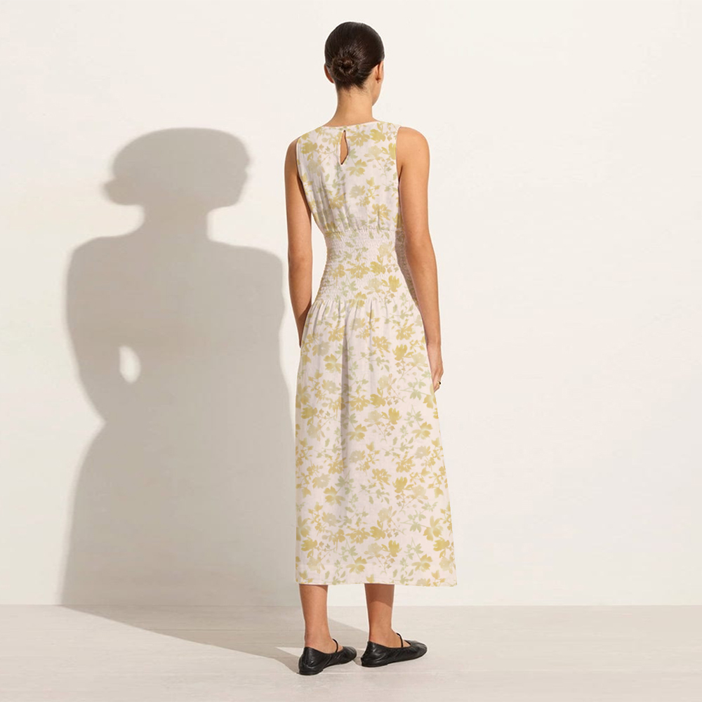 Light yellow floral midi dress