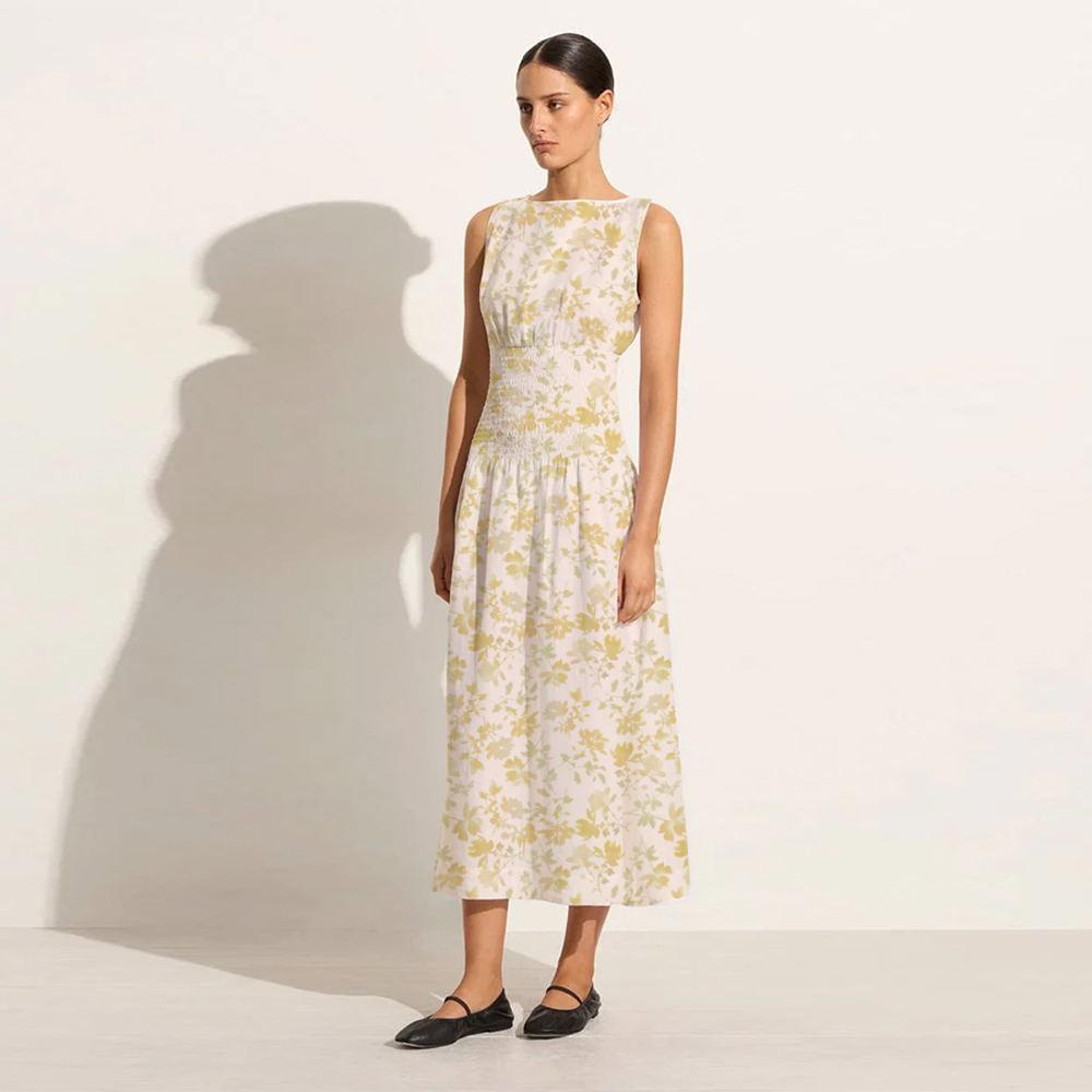 Light yellow floral midi dress