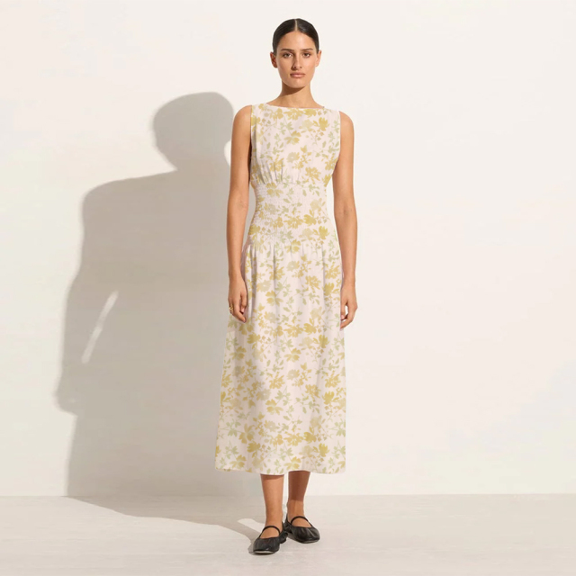Light yellow floral midi dress