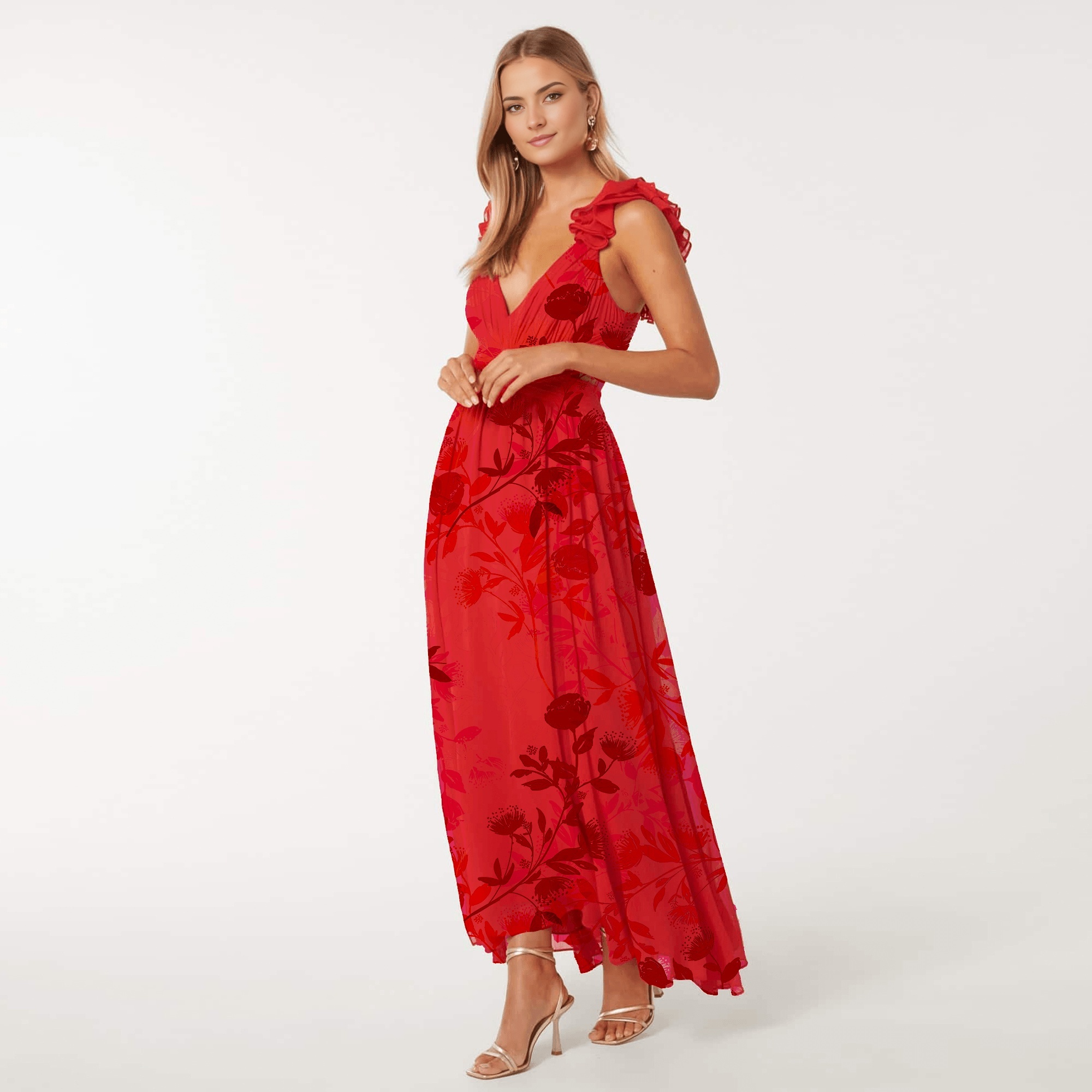 Floral-print silk midi dress