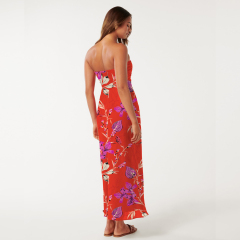 Floral-print silk midi dress