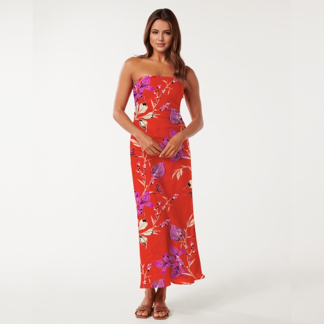 Floral-print silk midi dress