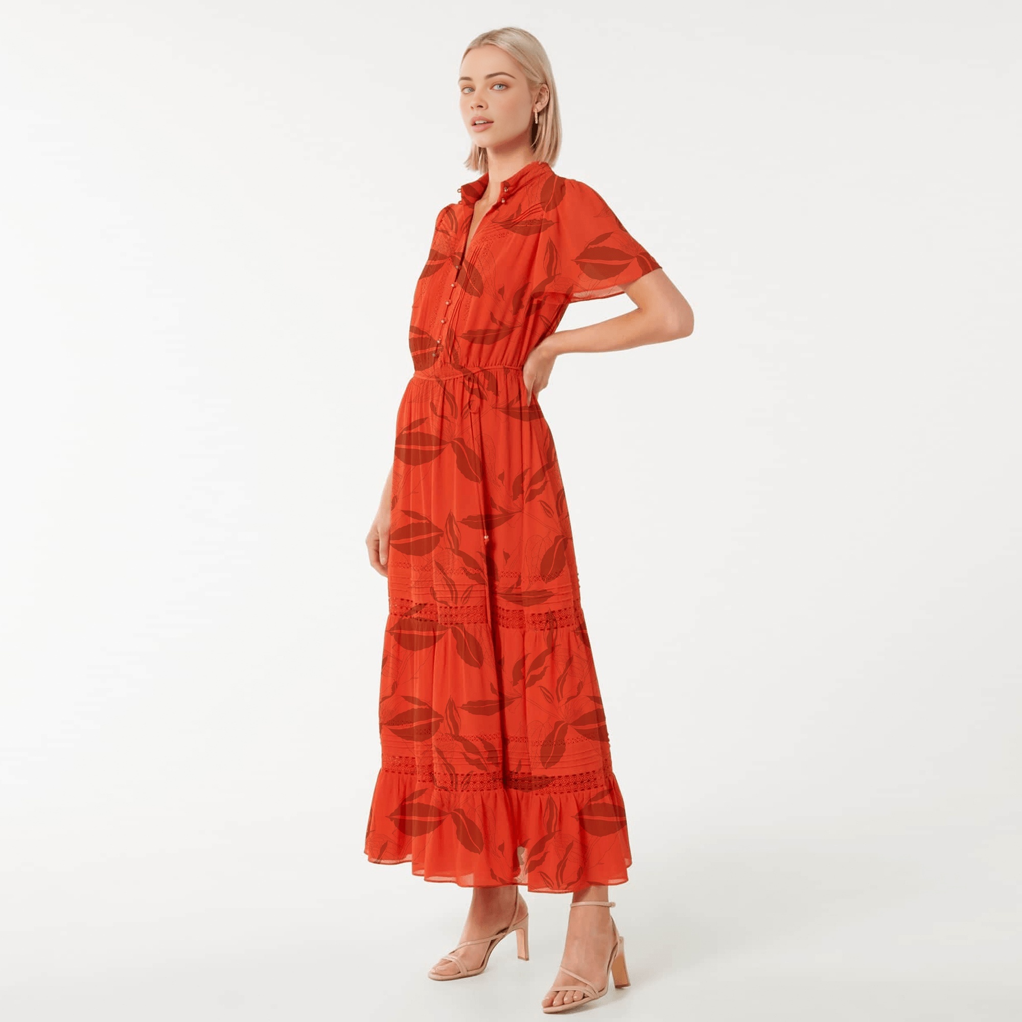 Floral-print silk midi dress