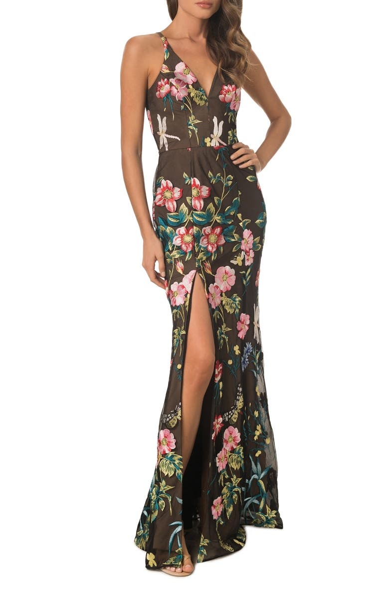 with floral print dress