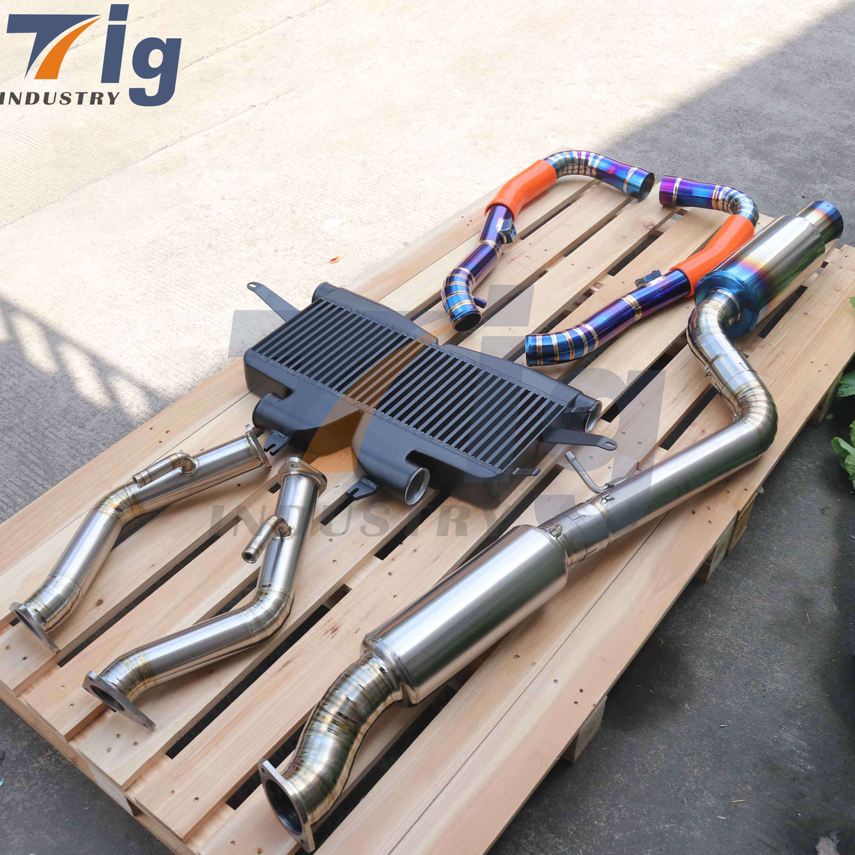 Performance titanium catback exhaust titanium downpipe intercooler titanium intake for Nissan 370z