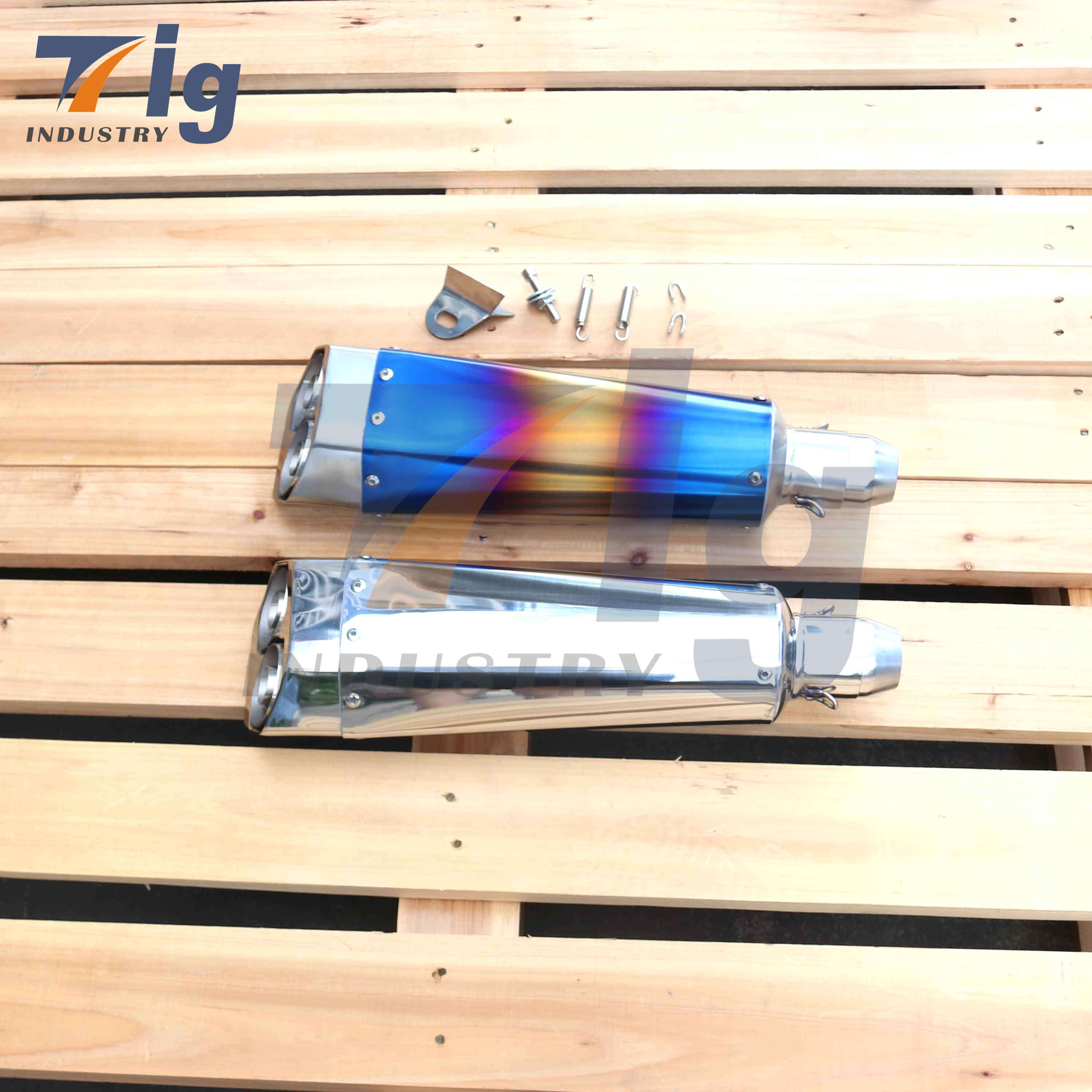 Motorcycle Exhaust Pipe Muffler DUAL OUTLET Bright/Blue color