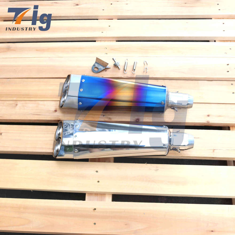 Motorcycle Exhaust Pipe Muffler DUAL OUTLET Bright/Blue color