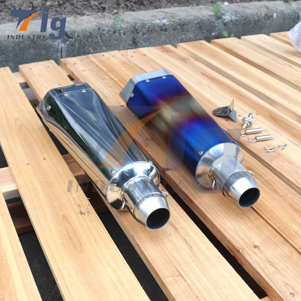 Motorcycle Exhaust Pipe Muffler DUAL OUTLET Bright/Blue color