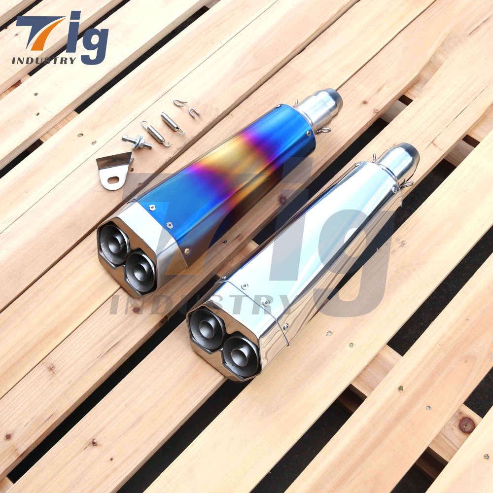 Motorcycle Exhaust Pipe Muffler DUAL OUTLET Bright/Blue color