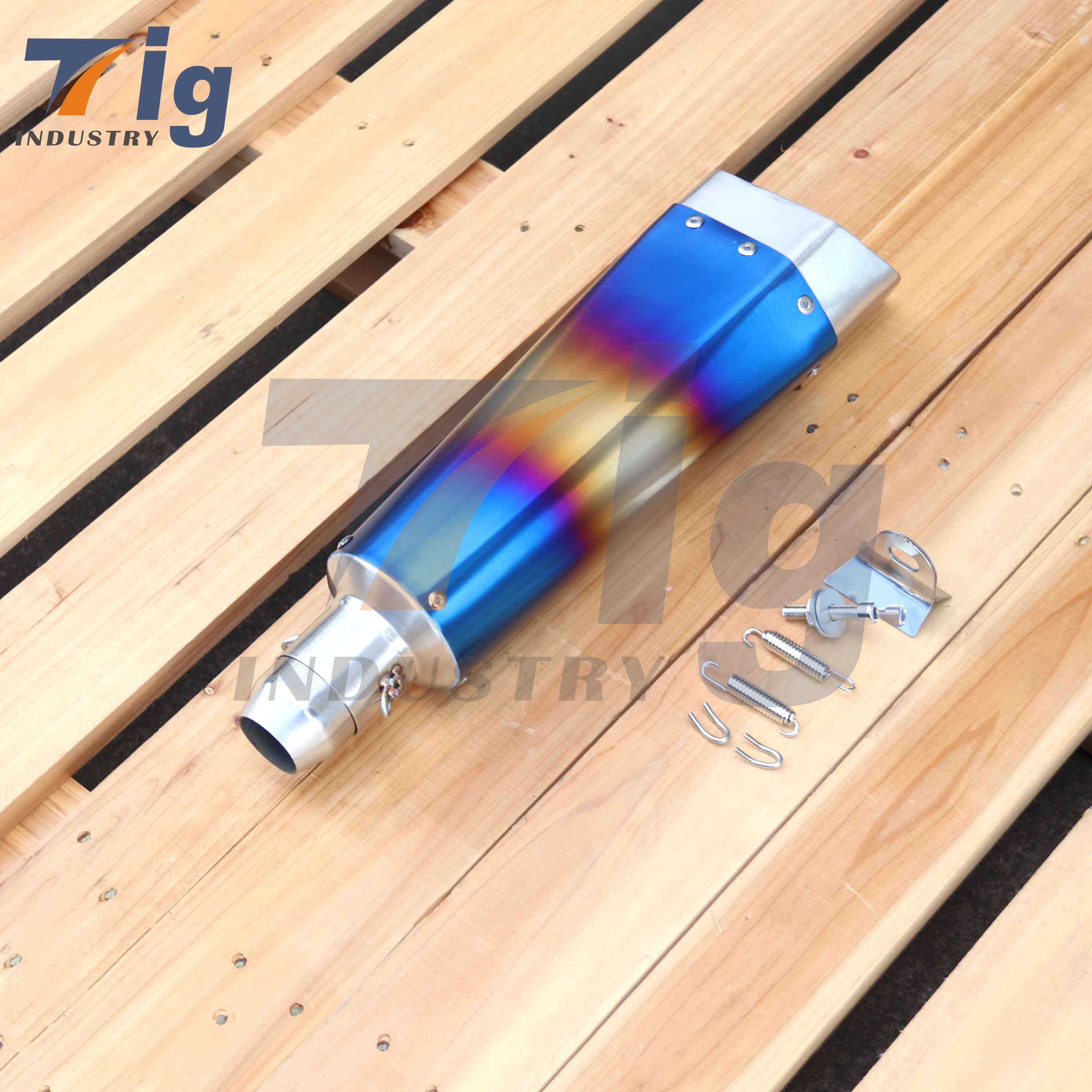 Customized Stainless Steel Motors Exhaust Pipe Muffler DUAL OUTLET Blue