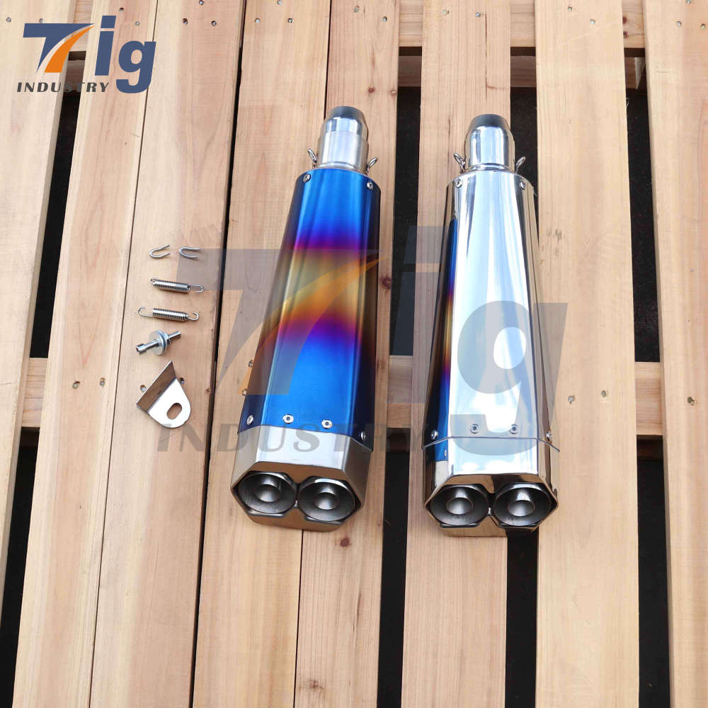 Motorcycle Exhaust Pipe Muffler DUAL OUTLET Bright/Blue color