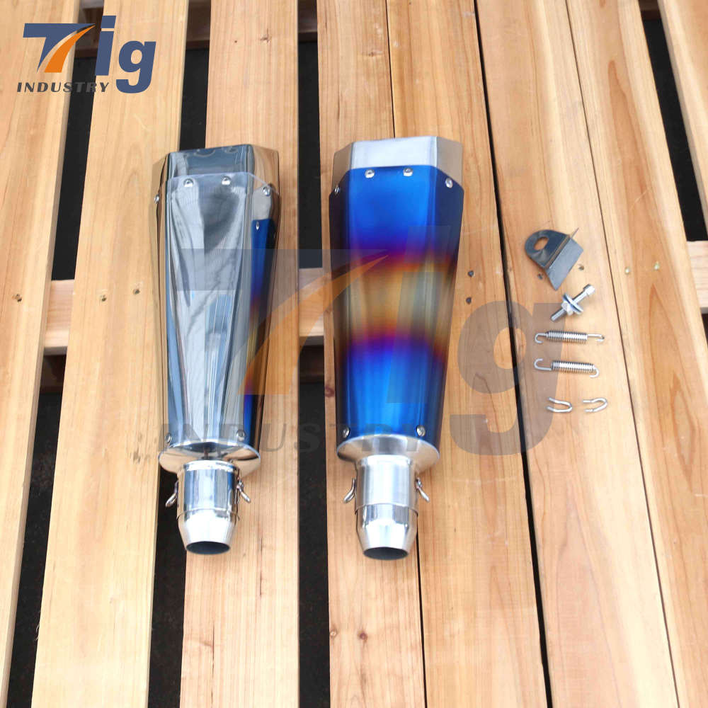 Motorcycle Exhaust Pipe Muffler DUAL OUTLET Bright/Blue color