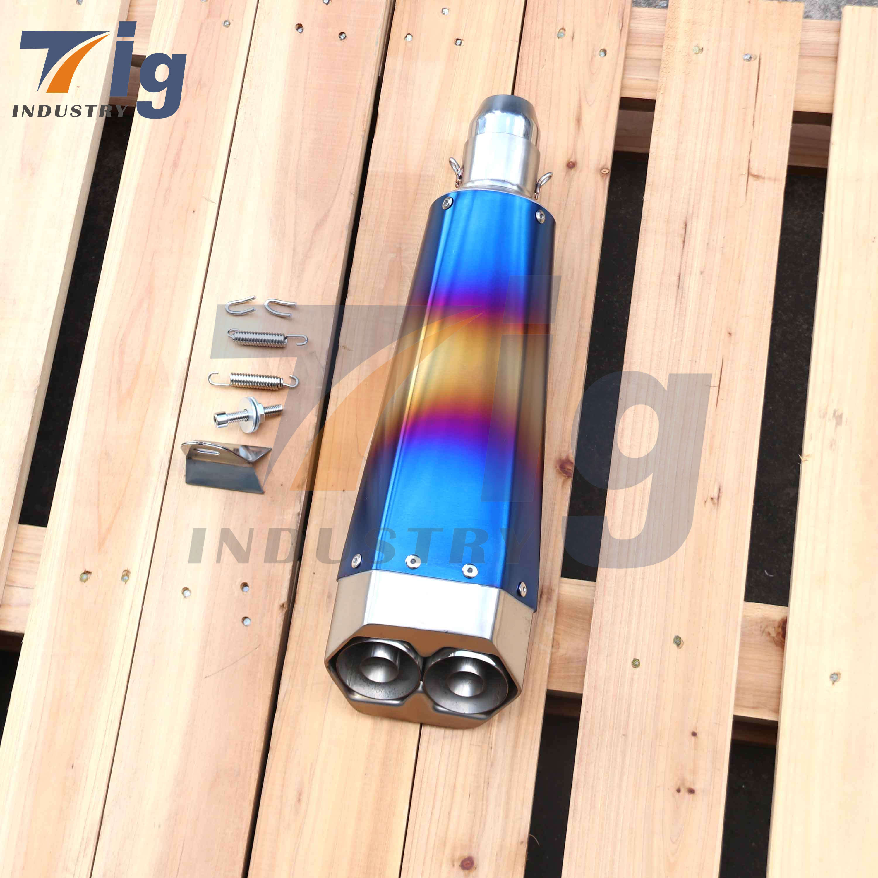 Customized Stainless Steel Motors Exhaust Pipe Muffler DUAL OUTLET Blue