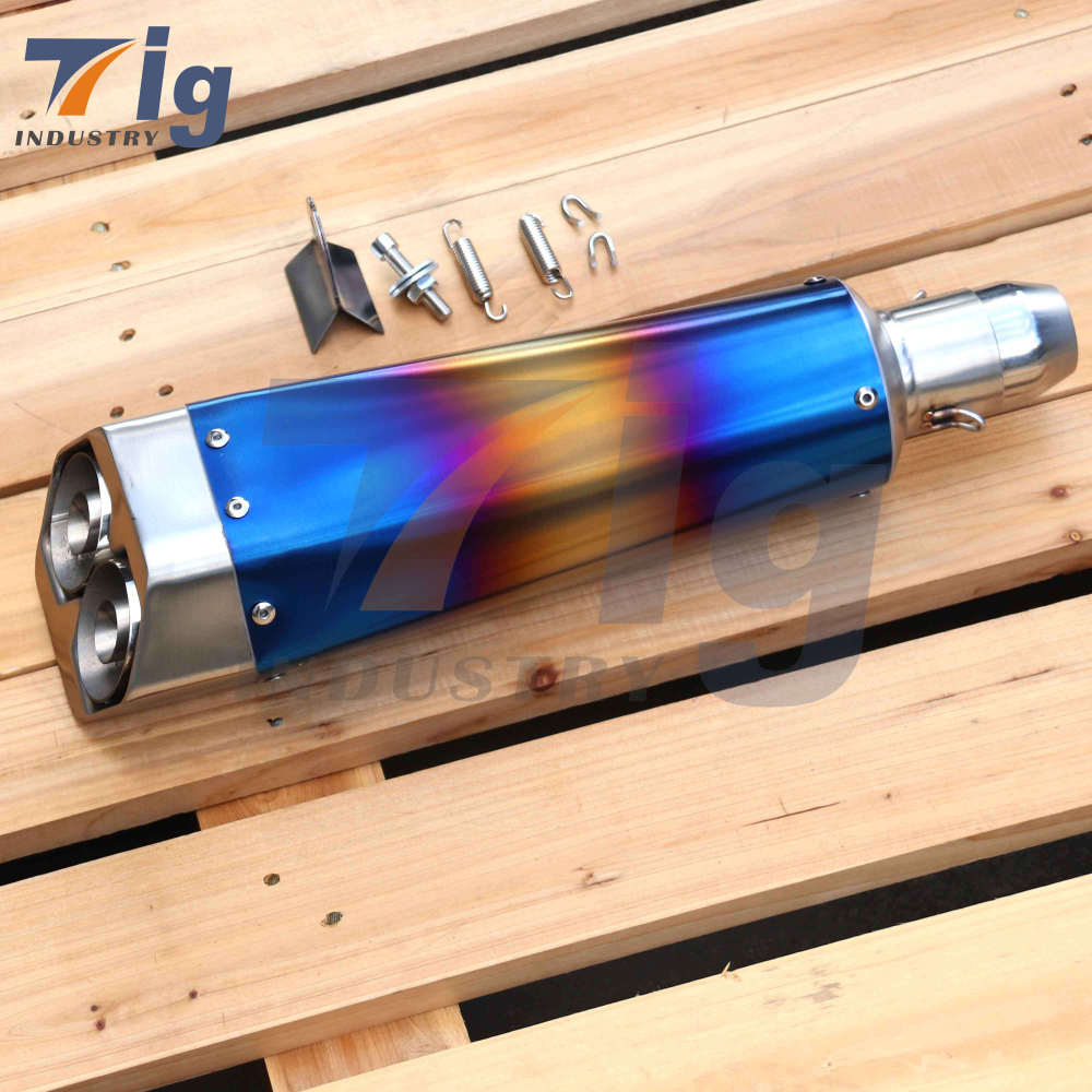 Customized Stainless Steel Motors Exhaust Pipe Muffler DUAL OUTLET Blue