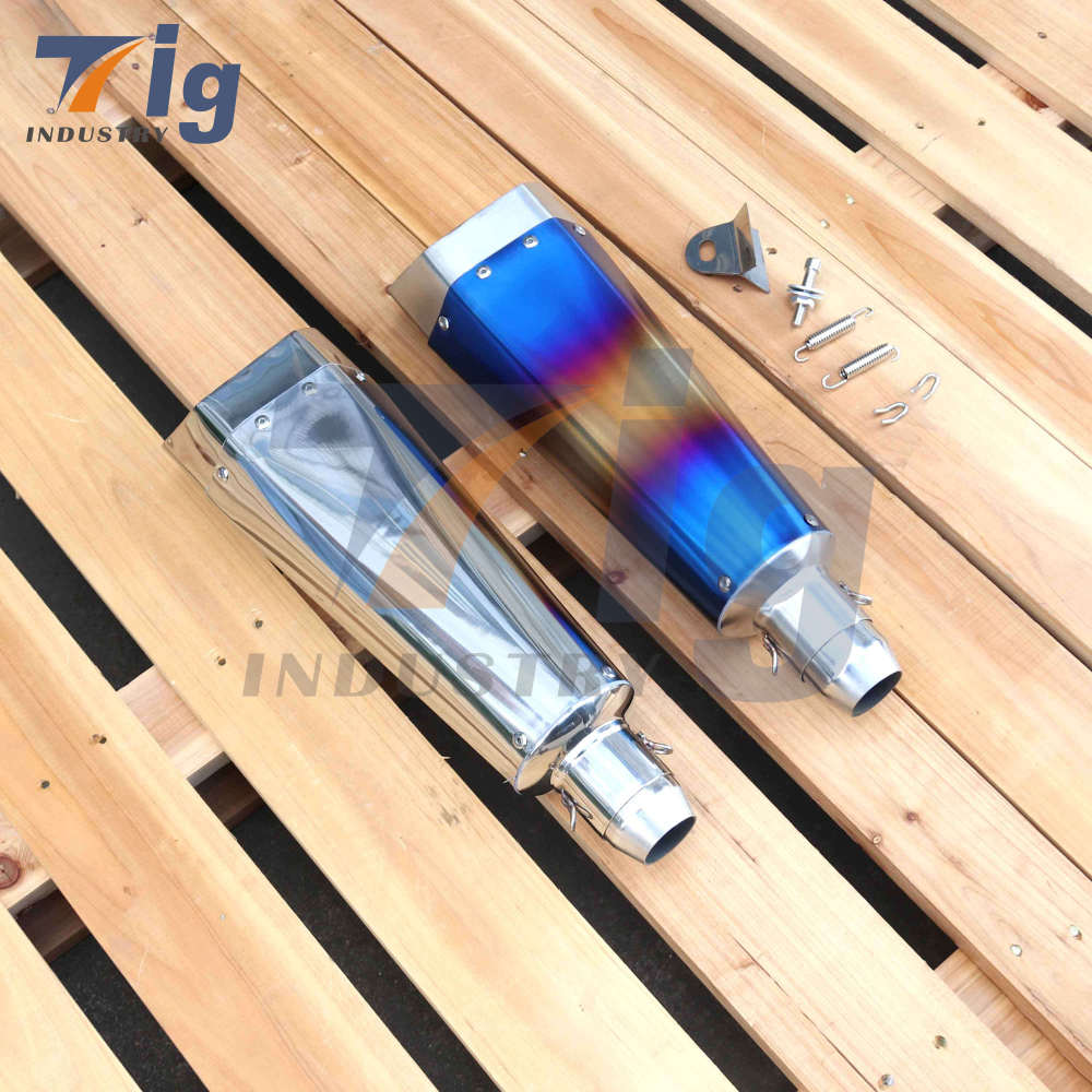 Motorcycle Exhaust Pipe Muffler DUAL OUTLET Bright/Blue color