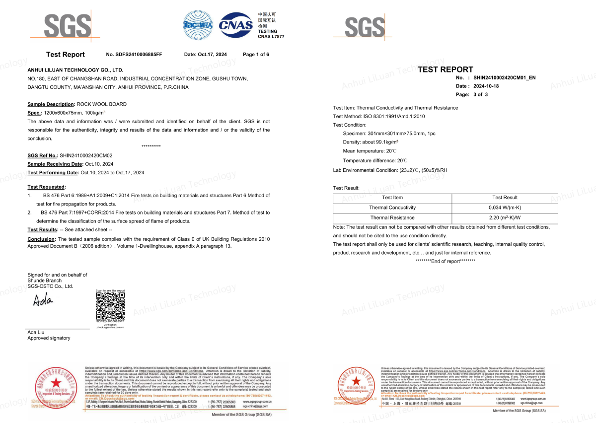 Our rock wool board passed SGS flame spread test and fire resistance test| BS 476 Class 0 has had&mdash;&mdash;LiLuan Technology     