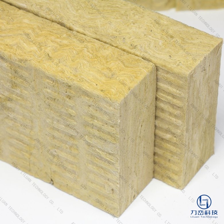 extreme close-up of high-density rock wool board texture showing unique wavy fiber structure and optimized orientation for high-tensile strength in sandwich panels