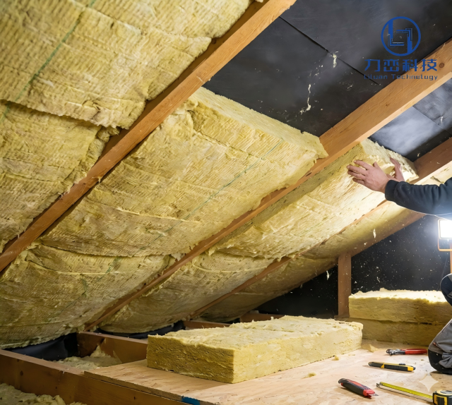 Professional installation of walkable rock wool insulation boards on industrial flat roof - real application scene 