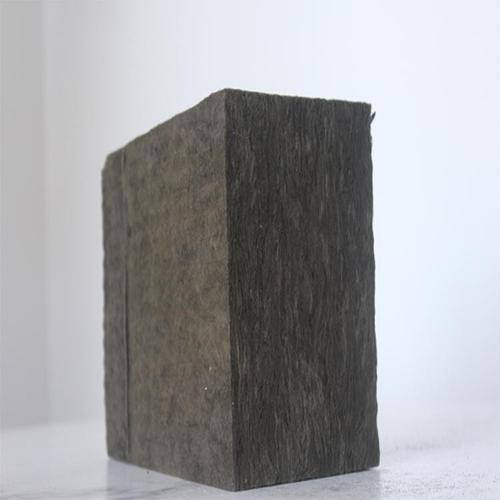Black fireproof rock wool board single block side view showing thickness and dense fiber texture - A1 fire-rated acoustic insulation by Liluan Technology