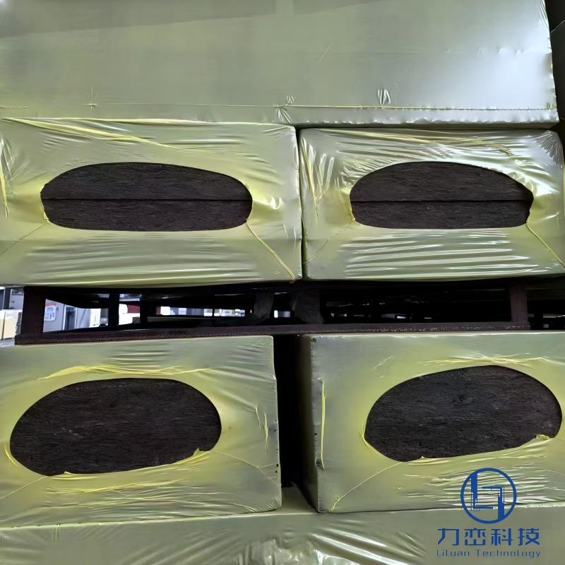 Storage of black fireproof rock wool board warehouse with yellow film by LiLuan Technology