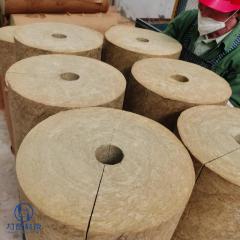Rock wool pipe shells stacked in factory showing circular cross-section and inner diameter - ideal for steam piping insulation by Liluan Technology