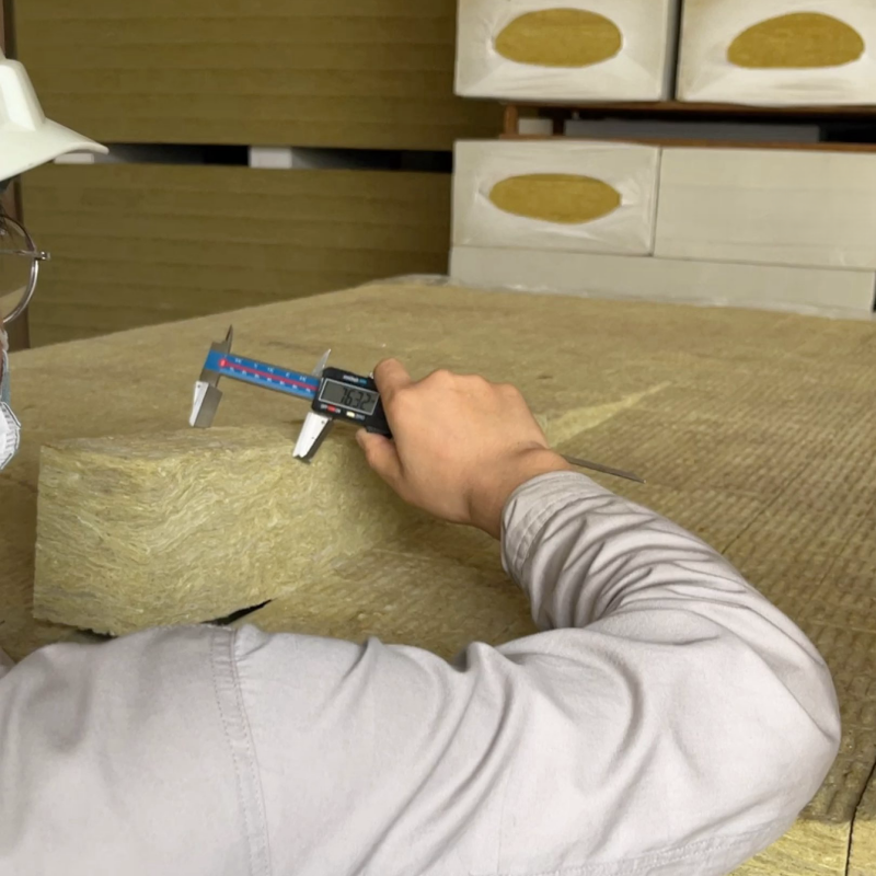 Rock wool strip thickness measurement with digital caliper – quality control for external wall insulation and sandwich panel core by Liluan Technology