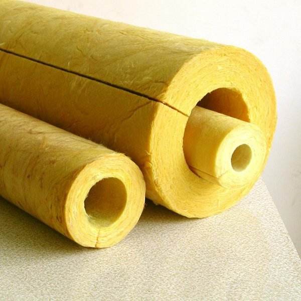 Preformed glass wool pipe section showing one inserted into another – lightweight thermal & acoustic insulation for pipes by Liluan Technology