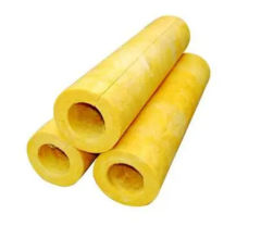 Three preformed glass wool pipe sections clean product shot – lightweight thermal & acoustic insulation by Liluan Technology
