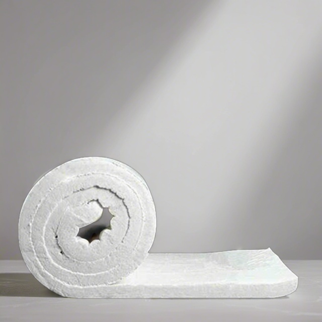 Aluminum silicate blanket rolled with central mounting hole and partially unrolled – flexible high-temperature insulation blanket by Liluan Technology